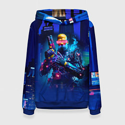 Толстовка-худи женская Homer Simpson with a pistol - cyberpunk, цвет: 3D-синий