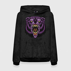 Толстовка-худи женская Фиолетовый медведь на темном фоне, цвет: 3D-черный