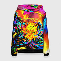 Толстовка-худи женская Cyberpunk 2077 graffity game, цвет: 3D-черный