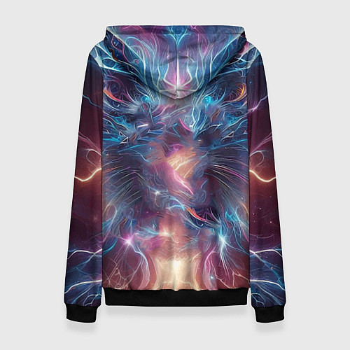 Женская толстовка Fantastic blue-eyed neon kitten / 3D-Черный – фото 2