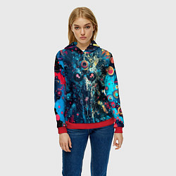 Толстовка-худи женская Таинственная кибер физиономия - паттерн, цвет: 3D-красный — фото 2