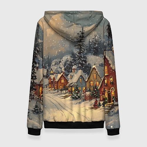 Женская толстовка Новогодние зимние домики / 3D-Черный – фото 2