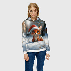 Толстовка-худи женская Новогодняя милая лисичка, цвет: 3D-белый — фото 2