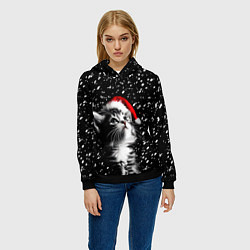 Толстовка-худи женская Милый котенок - первый снег, цвет: 3D-черный — фото 2