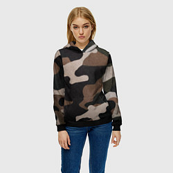 Толстовка-худи женская Армейский камуфляж, цвет: 3D-черный — фото 2