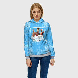 Толстовка-худи женская Happy Holidays - Fortnite Ginger Gunner и Щелкунчи, цвет: 3D-меланж — фото 2