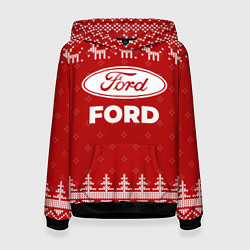 Толстовка-худи женская Новогодний Ford с оленями, цвет: 3D-черный