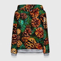 Толстовка-худи женская Елочные ветки с шишками, цвет: 3D-меланж
