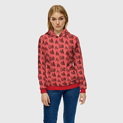 Толстовка-худи женская Новогодние звери на красном, цвет: 3D-красный — фото 2