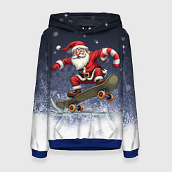 Толстовка-худи женская Санта катается на скейте, цвет: 3D-синий