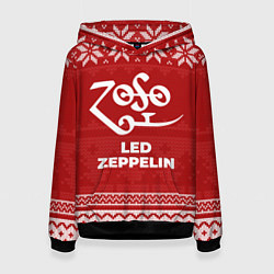 Толстовка-худи женская Новогодний Led Zeppelin, цвет: 3D-черный