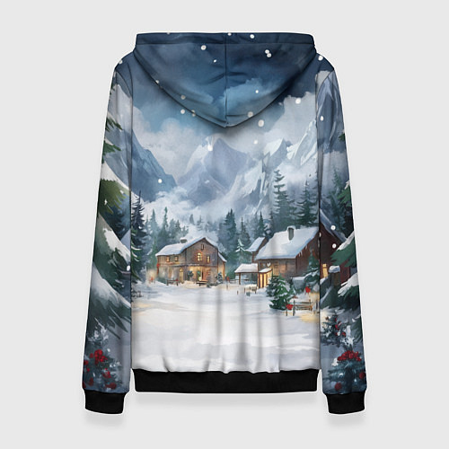 Женская толстовка Новый год - домики в горах / 3D-Черный – фото 2