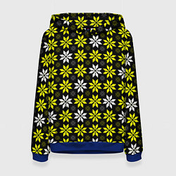 Толстовка-худи женская Жёлто-белые звёзды на чёрном фоне, цвет: 3D-синий