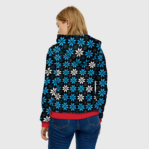 Женская толстовка Бело-голубые звёзды на чёрном фоне / 3D-Красный – фото 4