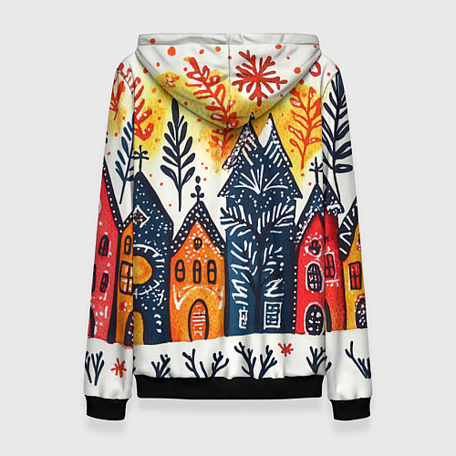 Женская толстовка Разноцветные новогодние дома / 3D-Черный – фото 2