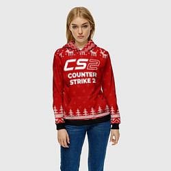 Толстовка-худи женская Новогодний Counter Strike 2 с оленями, цвет: 3D-черный — фото 2