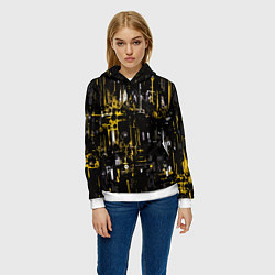 Толстовка-худи женская Бело-жёлтая абстракция на чёрном фоне, цвет: 3D-белый — фото 2