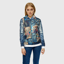 Толстовка-худи женская Аниме влюбленные на пэчворк, цвет: 3D-белый — фото 2