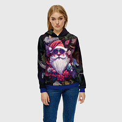 Толстовка-худи женская Дед мороз в цветах, цвет: 3D-синий — фото 2