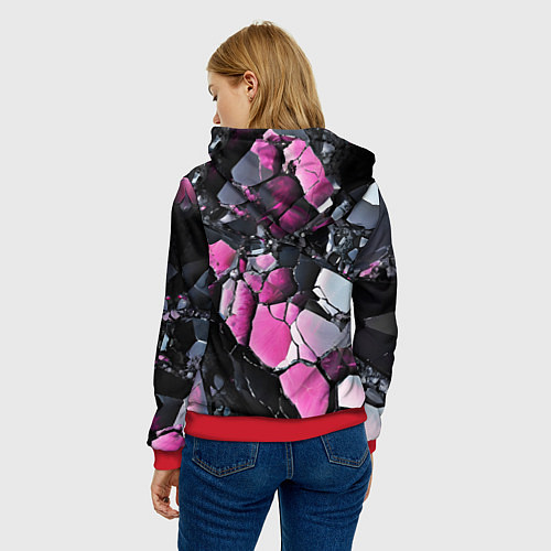 Женская толстовка Чёрно-розовый камень / 3D-Красный – фото 4