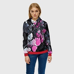 Толстовка-худи женская Чёрно-розовый камень, цвет: 3D-красный — фото 2