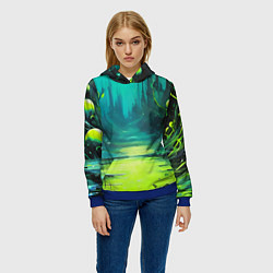 Толстовка-худи женская Зелёная кислотная абстракция, цвет: 3D-синий — фото 2