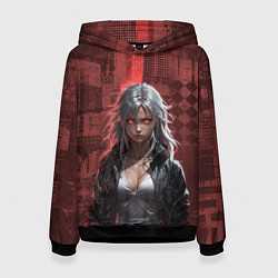 Толстовка-худи женская Девушка с прожигающим взглядом, цвет: 3D-черный