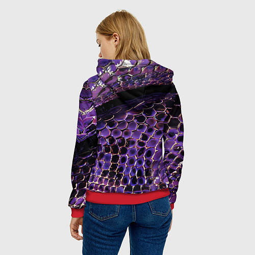 Женская толстовка Фиолетовая кожа змеи / 3D-Красный – фото 4