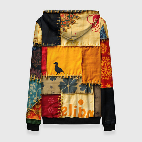 Женская толстовка Пэчворк с птичкой / 3D-Черный – фото 2