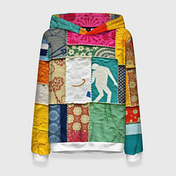 Толстовка-худи женская Пэчворк с человечком, цвет: 3D-белый