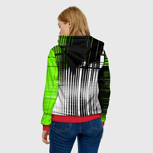 Женская толстовка Зелёно-чёрный гранж на белом фоне / 3D-Красный – фото 4
