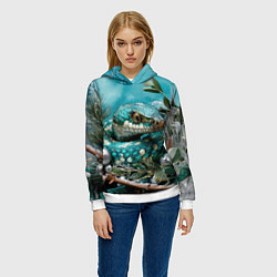 Толстовка-худи женская Зеленая змея новый год, цвет: 3D-белый — фото 2