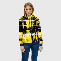 Толстовка-худи женская Жёлто-белый гранж на чёрном фоне, цвет: 3D-синий — фото 2