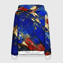 Толстовка-худи женская Золотой и красный минерал в синем камне, цвет: 3D-белый