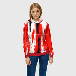 Толстовка-худи женская Вертикальные чёрно-белые линии на красном фоне, цвет: 3D-красный — фото 2