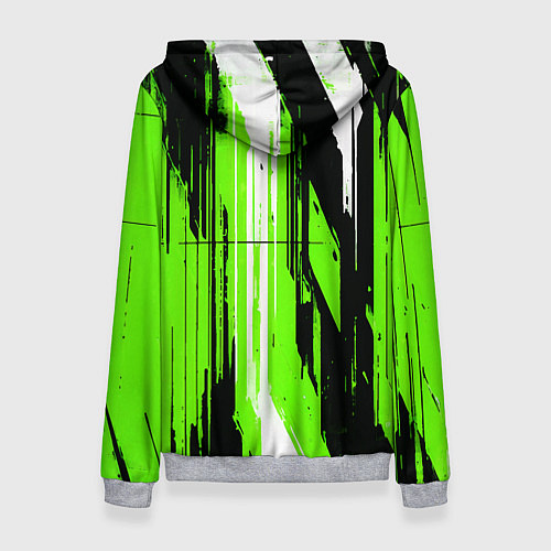 Женская толстовка Вертикальные чёрно-белые линии на зелёном фоне / 3D-Меланж – фото 2
