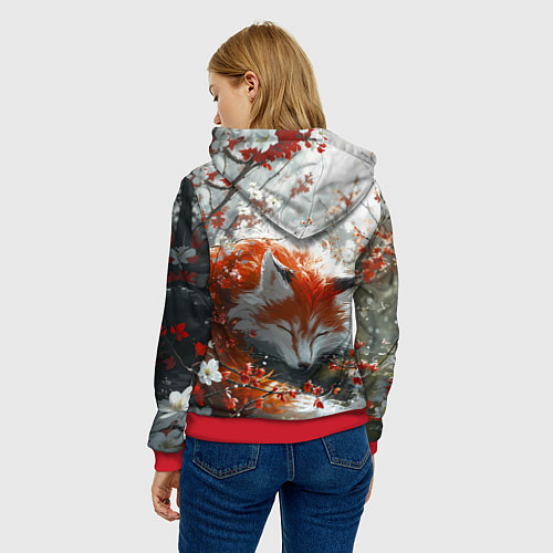 Женская толстовка Милая лисичка в лесу / 3D-Красный – фото 4
