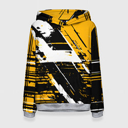 Толстовка-худи женская Diagonal black and white stripes on a yellow backg, цвет: 3D-меланж