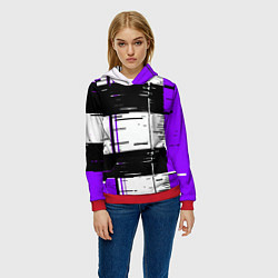 Толстовка-худи женская Чёрные и фиолетовые полосы на белом фоне, цвет: 3D-красный — фото 2