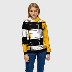 Толстовка-худи женская Жёлтые и чёрные полосы на белом фоне, цвет: 3D-черный — фото 2