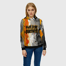 Толстовка-худи женская Фортнайт на фоне разлитых красок, цвет: 3D-черный — фото 2