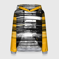 Толстовка-худи женская Горизонтальные чёрные линии на бело-жёлтом фоне, цвет: 3D-меланж