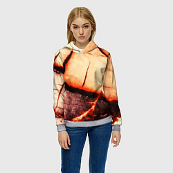 Толстовка-худи женская Трещины на абстрактном красном фоне, цвет: 3D-меланж — фото 2