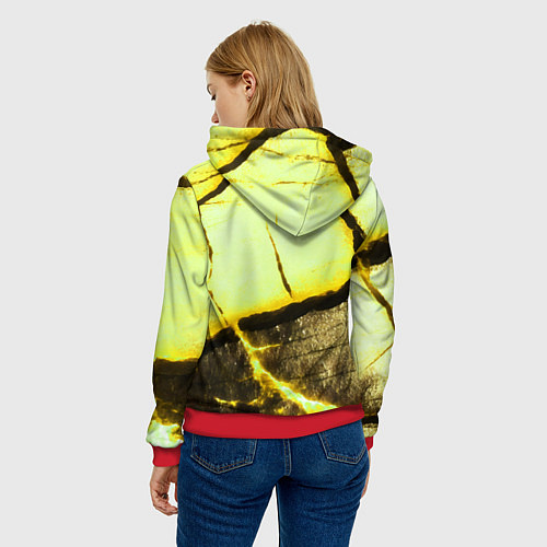 Женская толстовка Трещины на абстрактном жёлтом фоне / 3D-Красный – фото 4