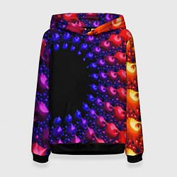 Толстовка-худи женская Неоновая абстракция фрактал, цвет: 3D-черный