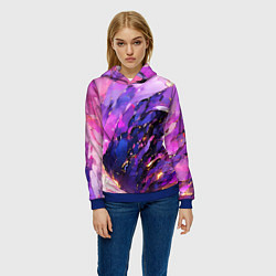 Толстовка-худи женская Фиолетово-розовая абстракция, цвет: 3D-синий — фото 2