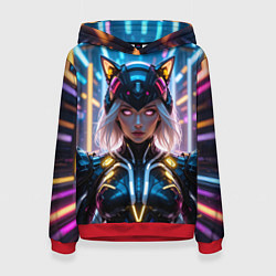 Толстовка-худи женская Девушка кошка неон, цвет: 3D-красный
