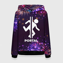 Толстовка-худи женская Праздничный Portal, цвет: 3D-черный