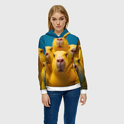 Толстовка-худи женская Желтые капибары, цвет: 3D-белый — фото 2