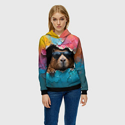 Толстовка-худи женская Капибара в стене, цвет: 3D-черный — фото 2